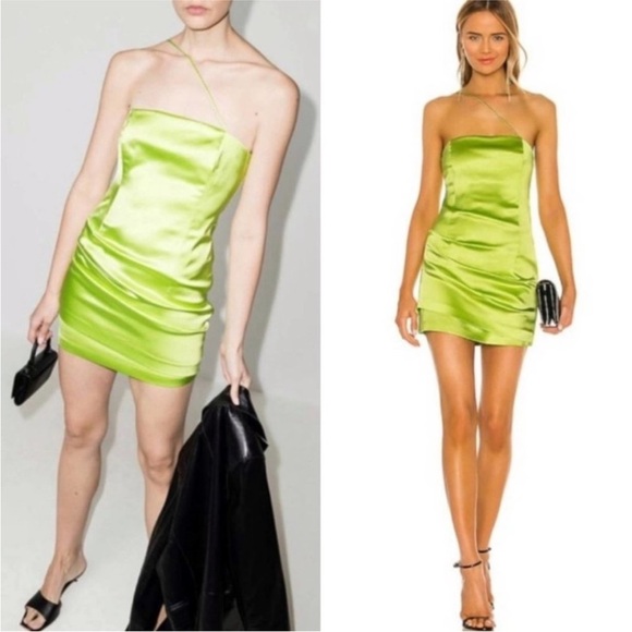 Gauge 81 Lime Green Satin Mini Dress - Picture 1 of 8